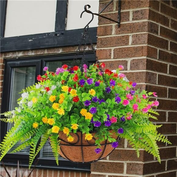 Artificial Fake Hanging Plants Flowers Basket for Outdoor Spring Summer - Picture 5 of 7